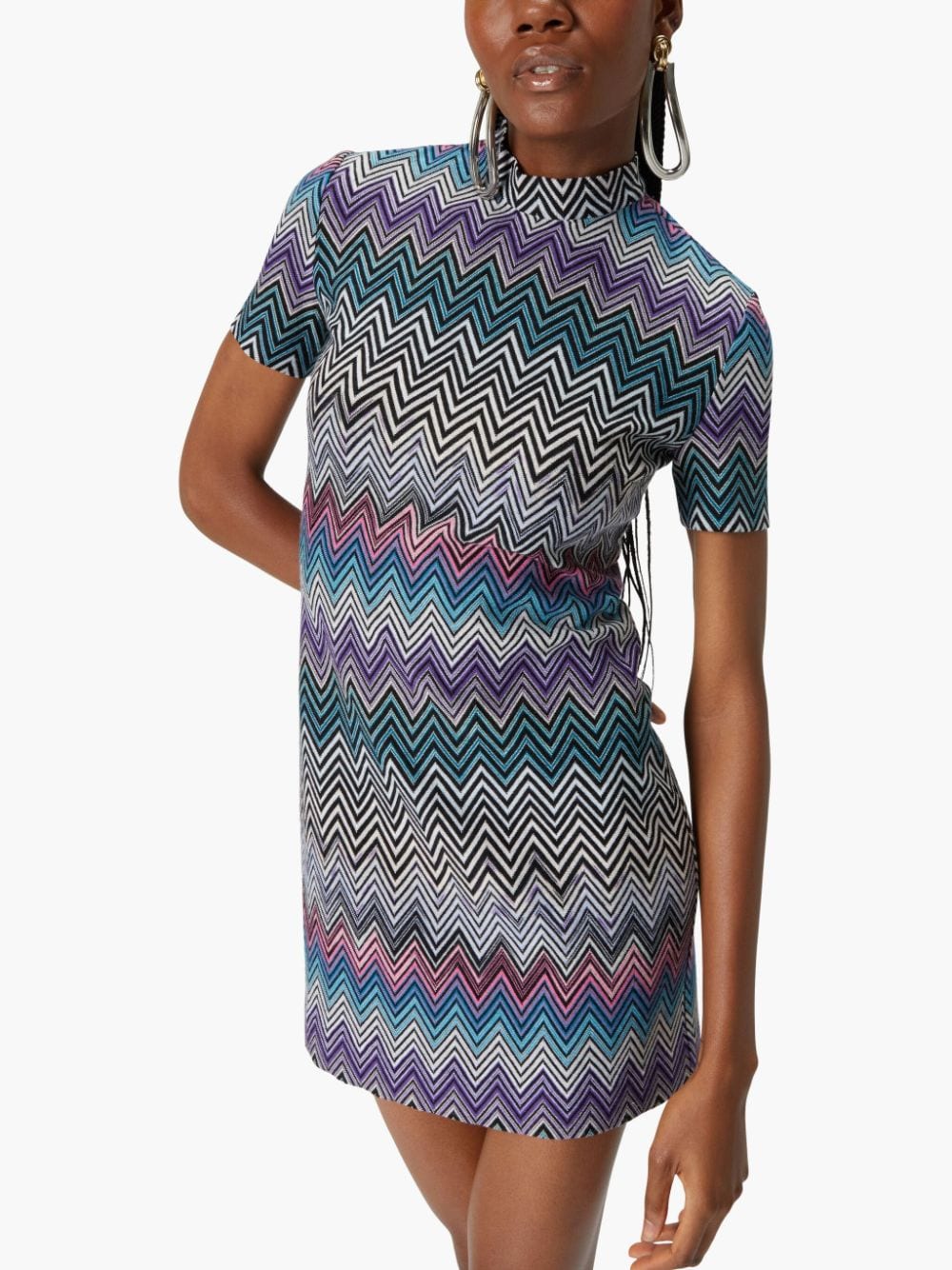 Zig zag motif wool mini dress