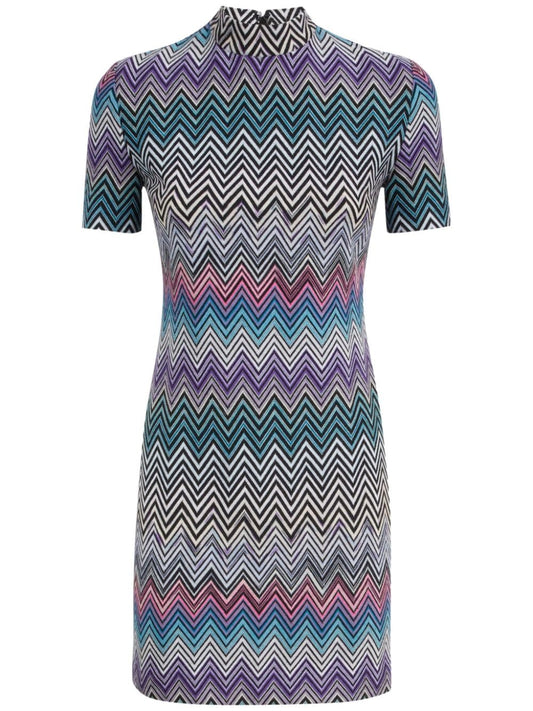 Zig zag motif wool mini dress