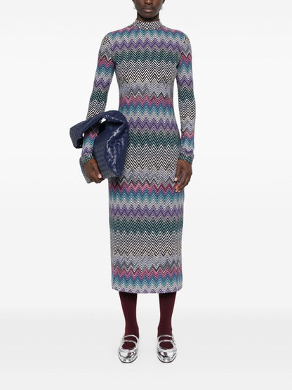 Zig zag motif wool midi dress