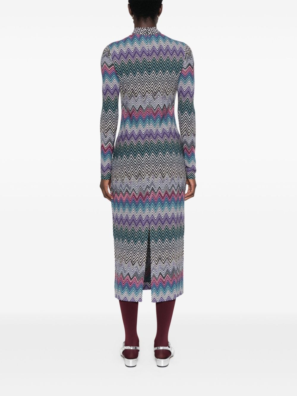 Zig zag motif wool midi dress