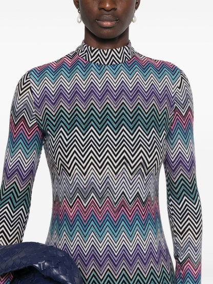 Zig zag motif wool midi dress