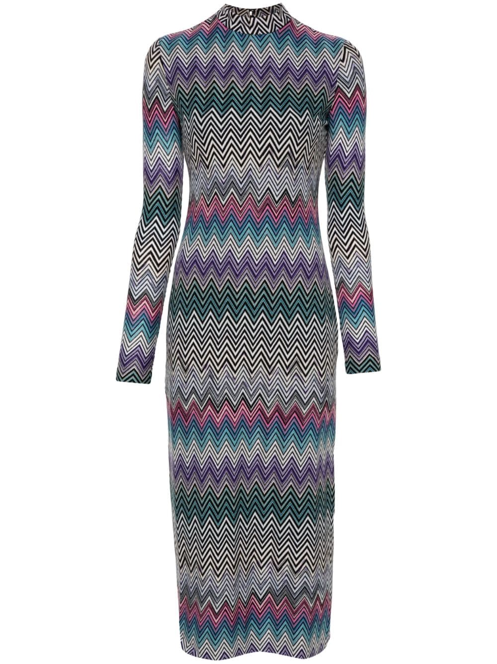 Zig zag motif wool midi dress