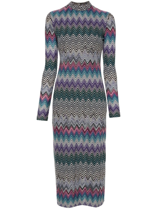 Zig zag motif wool midi dress