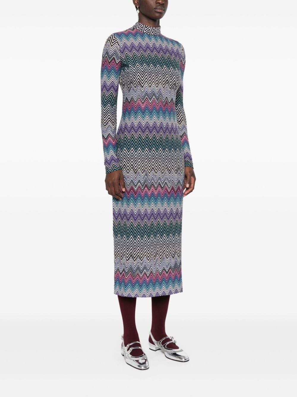 Zig zag motif wool midi dress