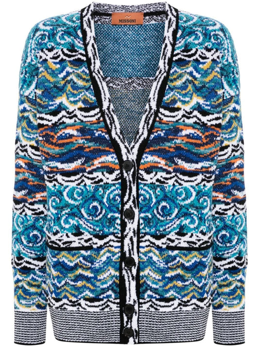 Wool and cotton blend v-necked cardigan