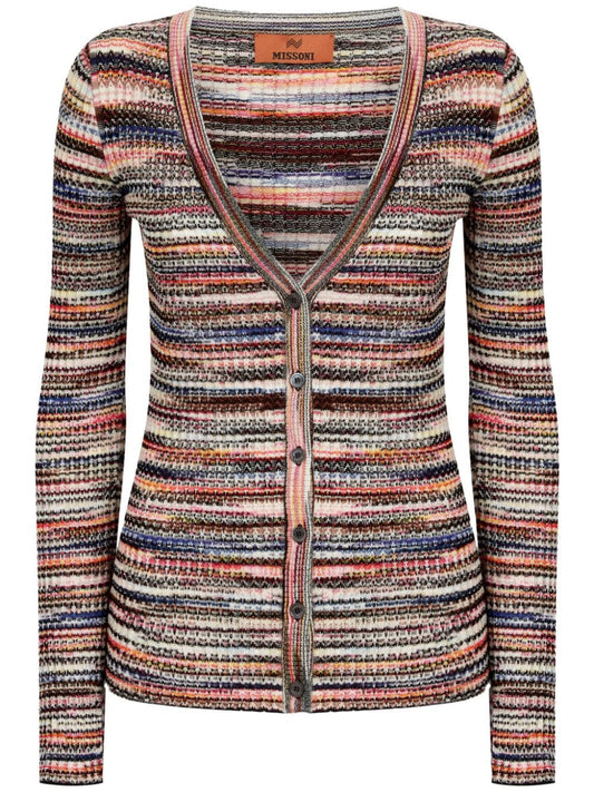 V-necked striped cardigan