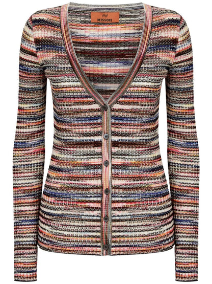 V-necked striped cardigan