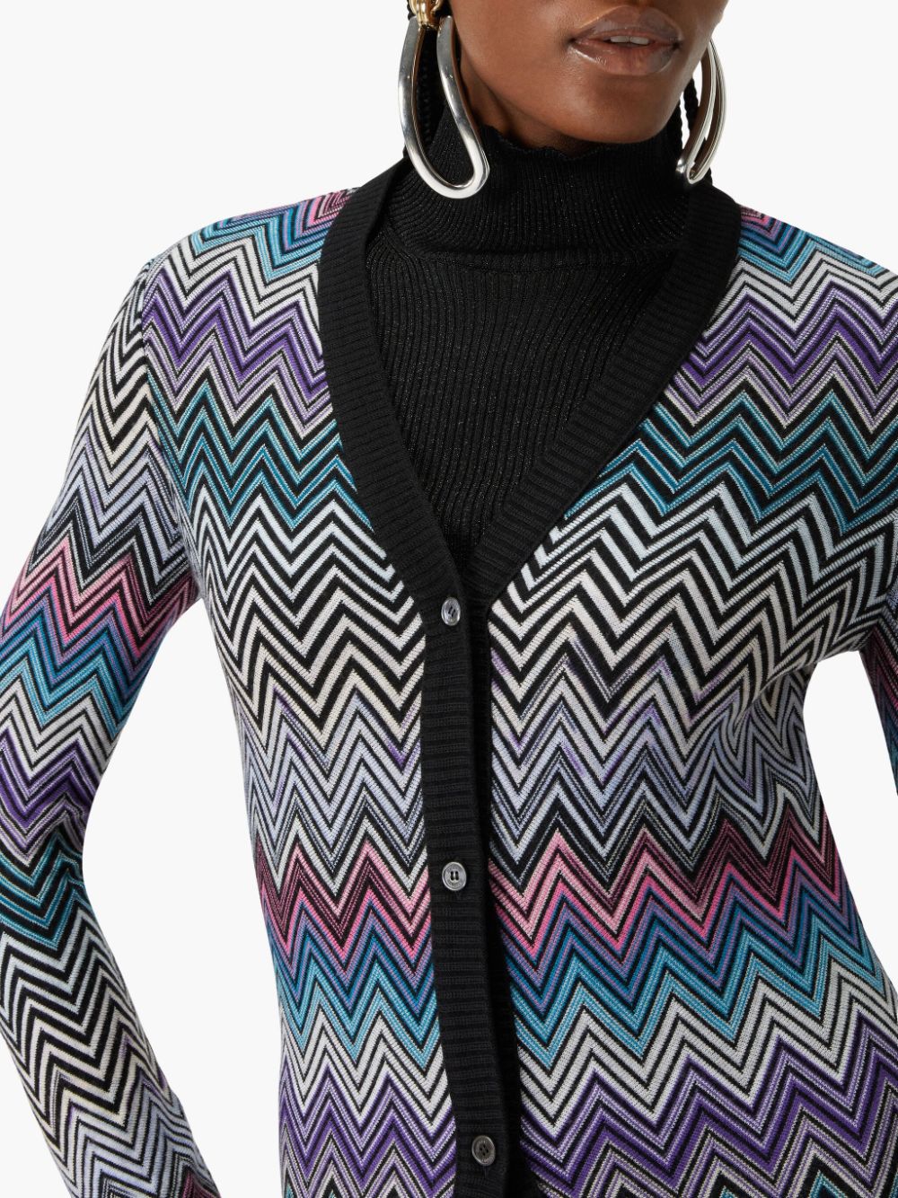 Zig zag motif wool cardigan