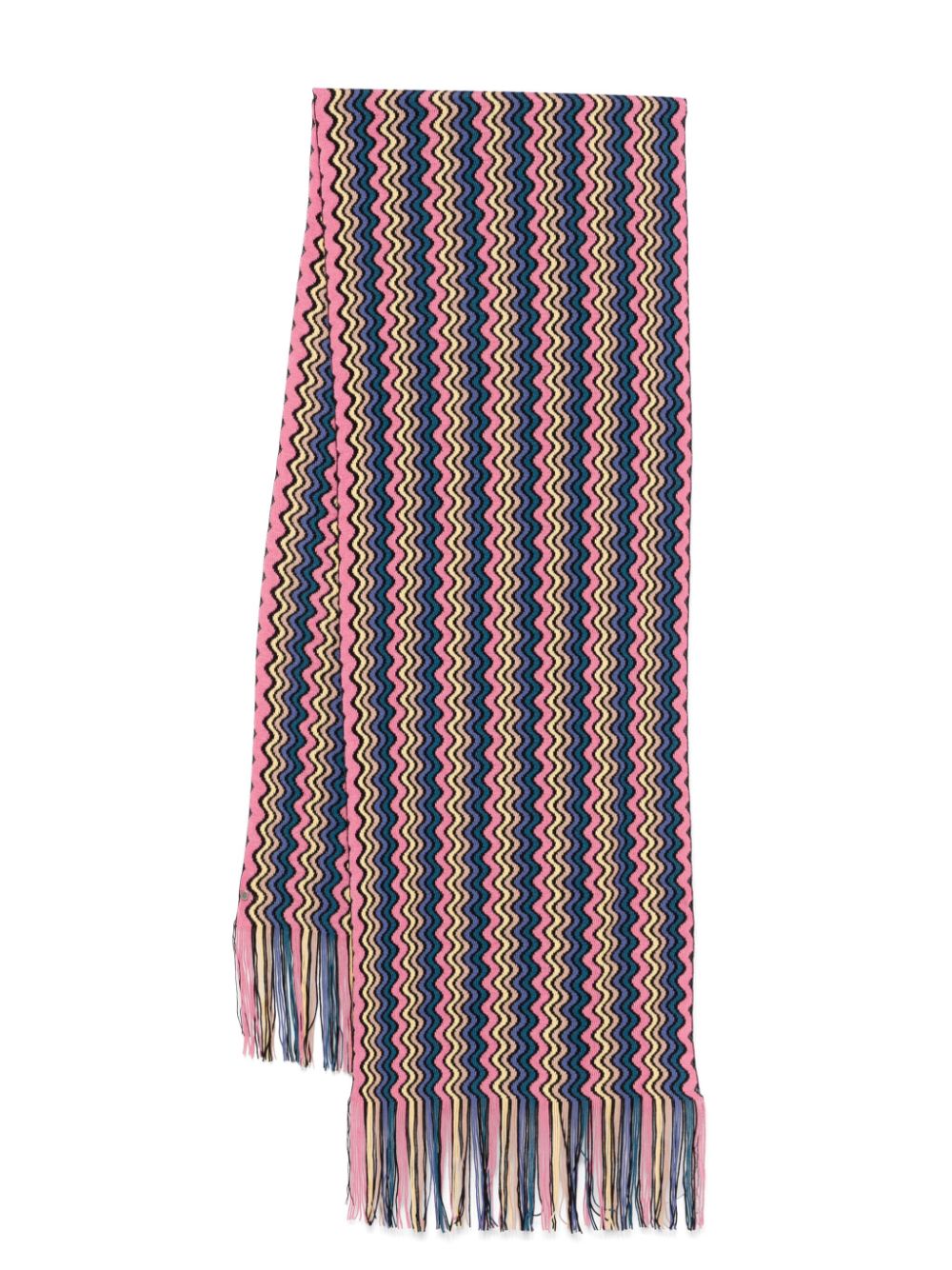 Wave motif wool blend scarf