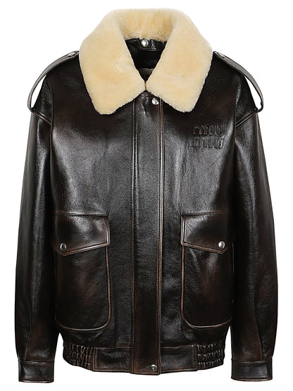 Leather blouson jacket