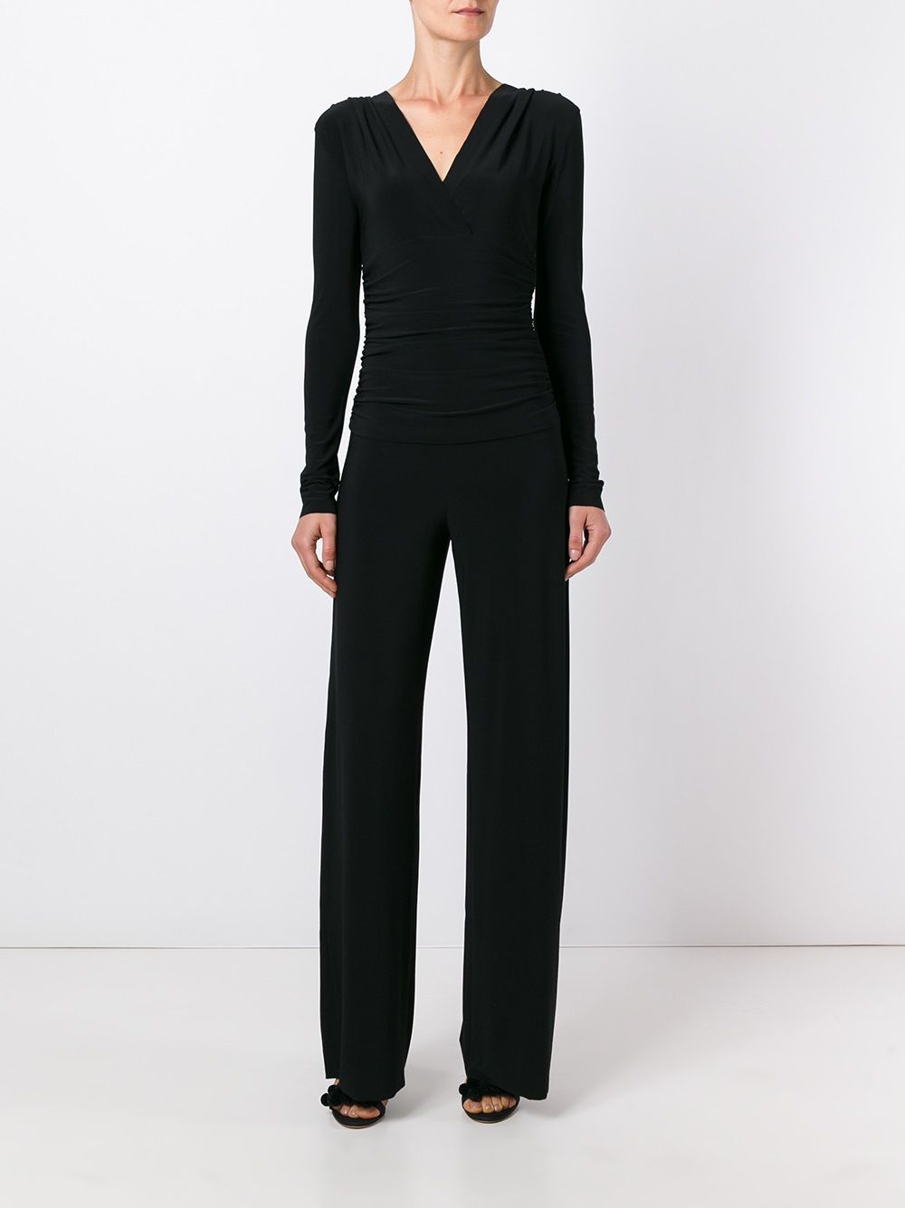 V-necked long jumpsuit