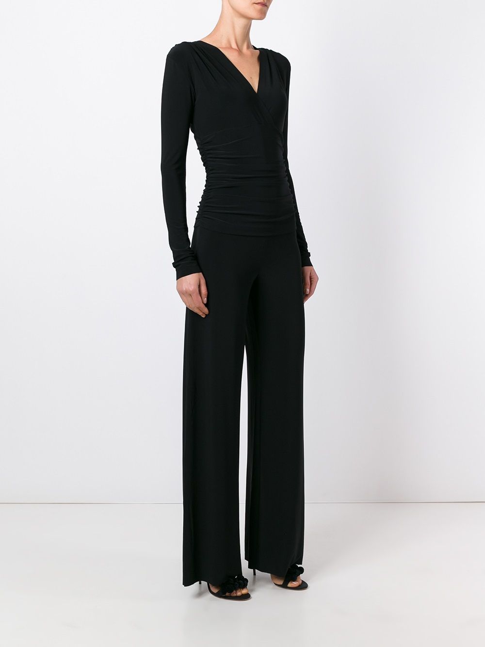 V-necked long jumpsuit