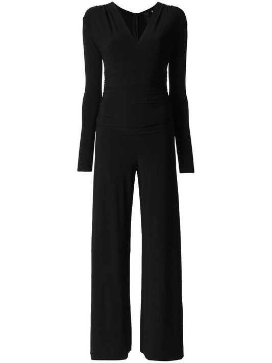 V-necked long jumpsuit