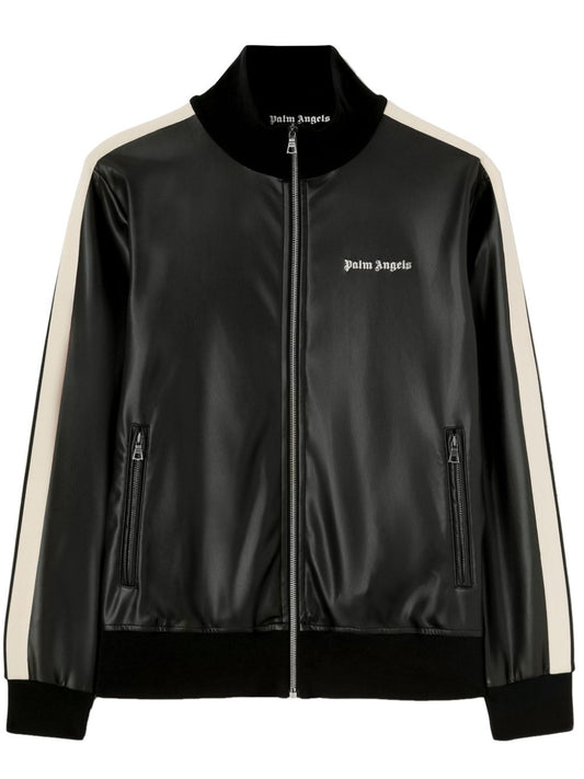 Logo leather-effect bomber jacket