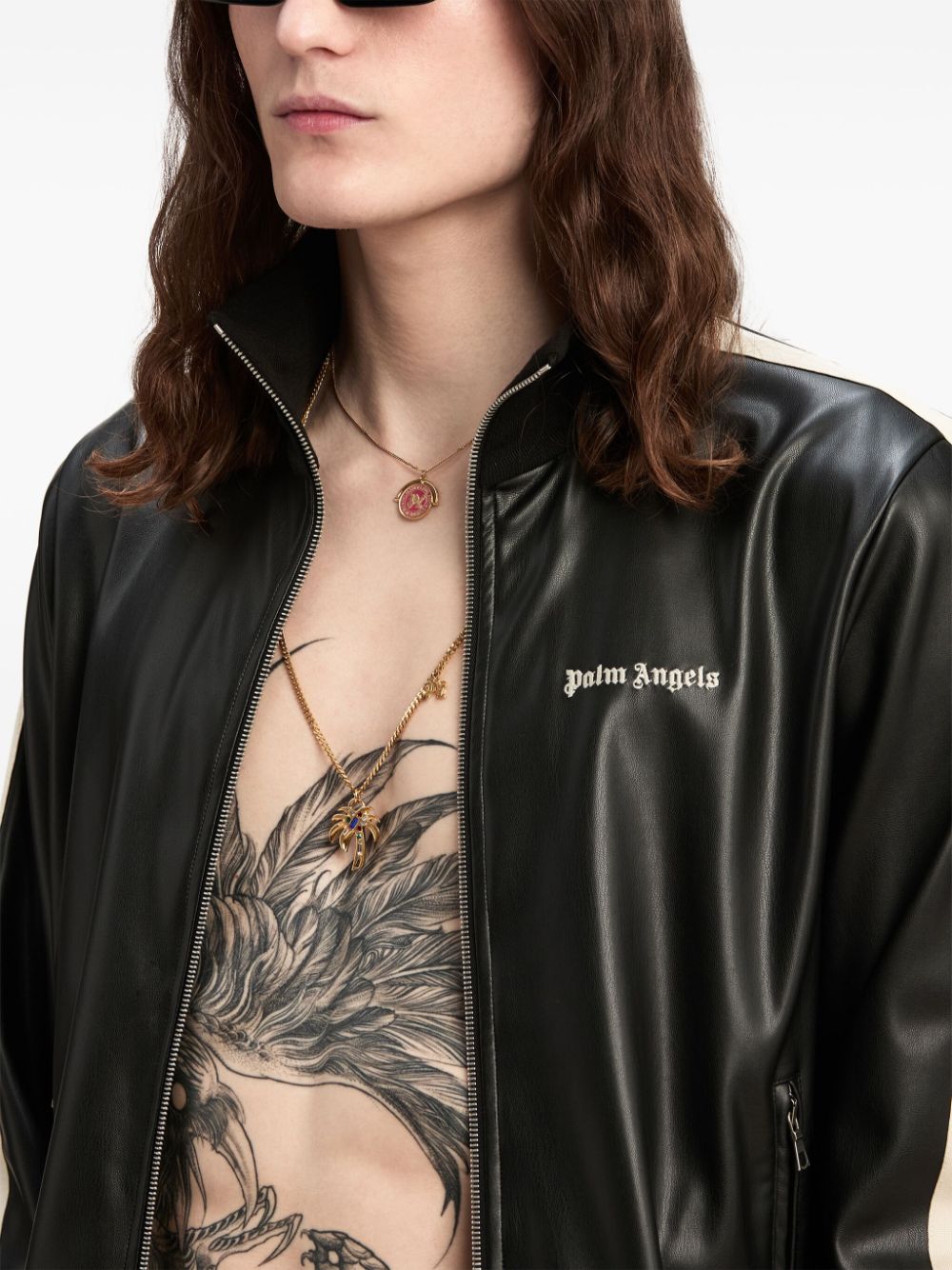 Logo leather-effect bomber jacket