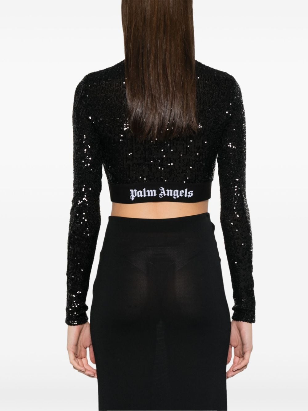 Logo sequined cropped top