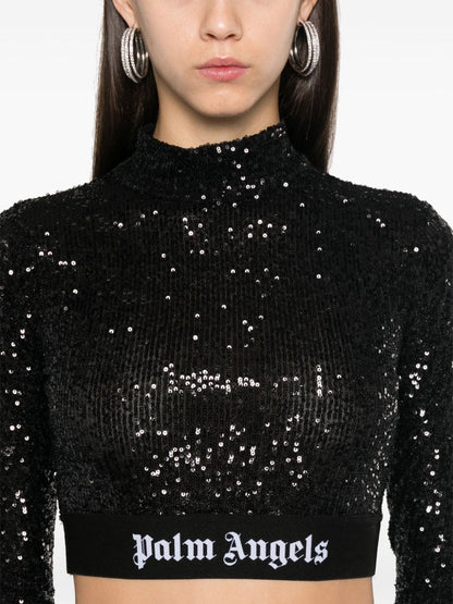 Logo sequined cropped top