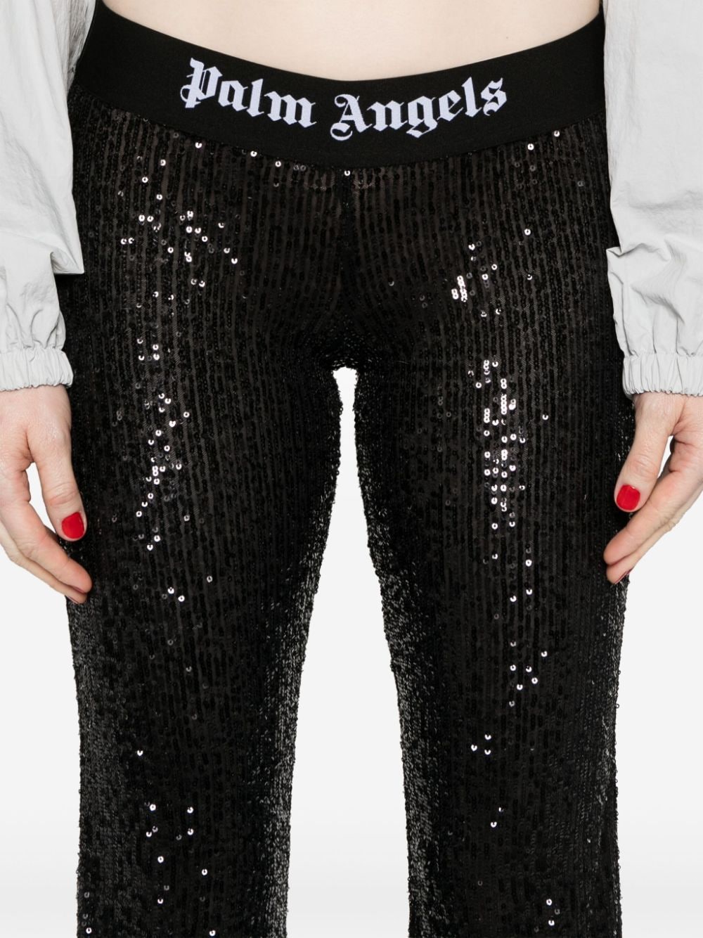 Logo sequined flared trousers