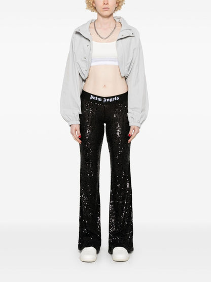 Logo sequined flared trousers