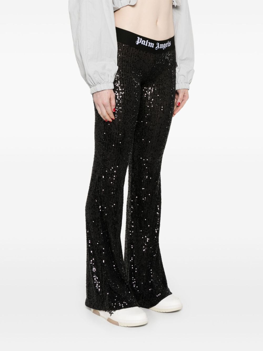 Logo sequined flared trousers