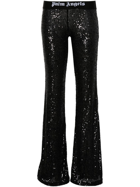 Logo sequined flared trousers