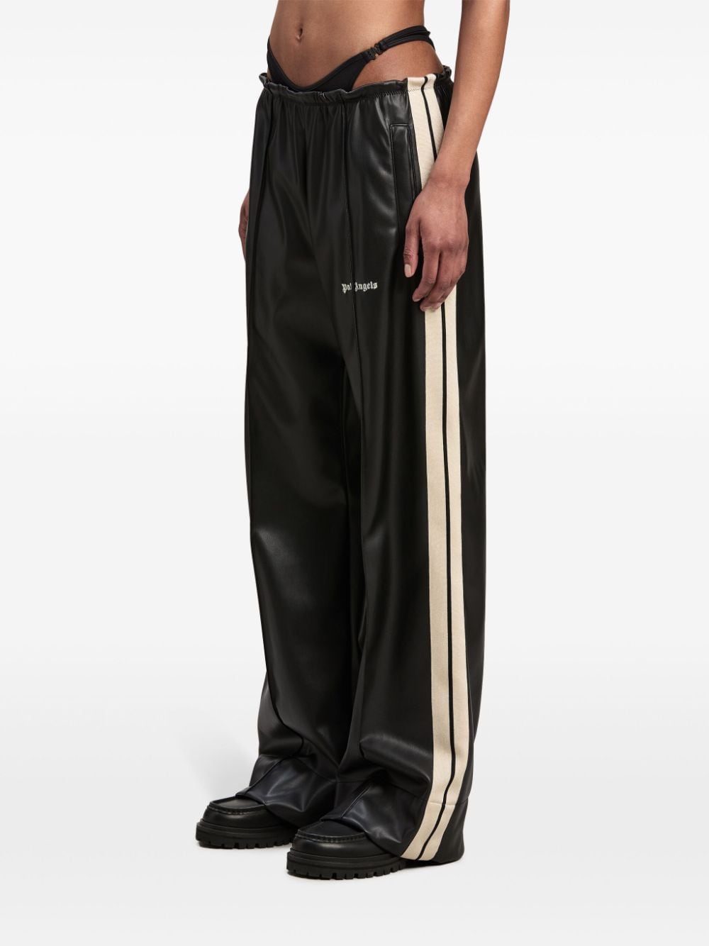 Logo leather effect track pants