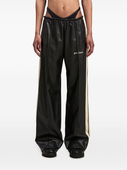 Logo leather effect track pants