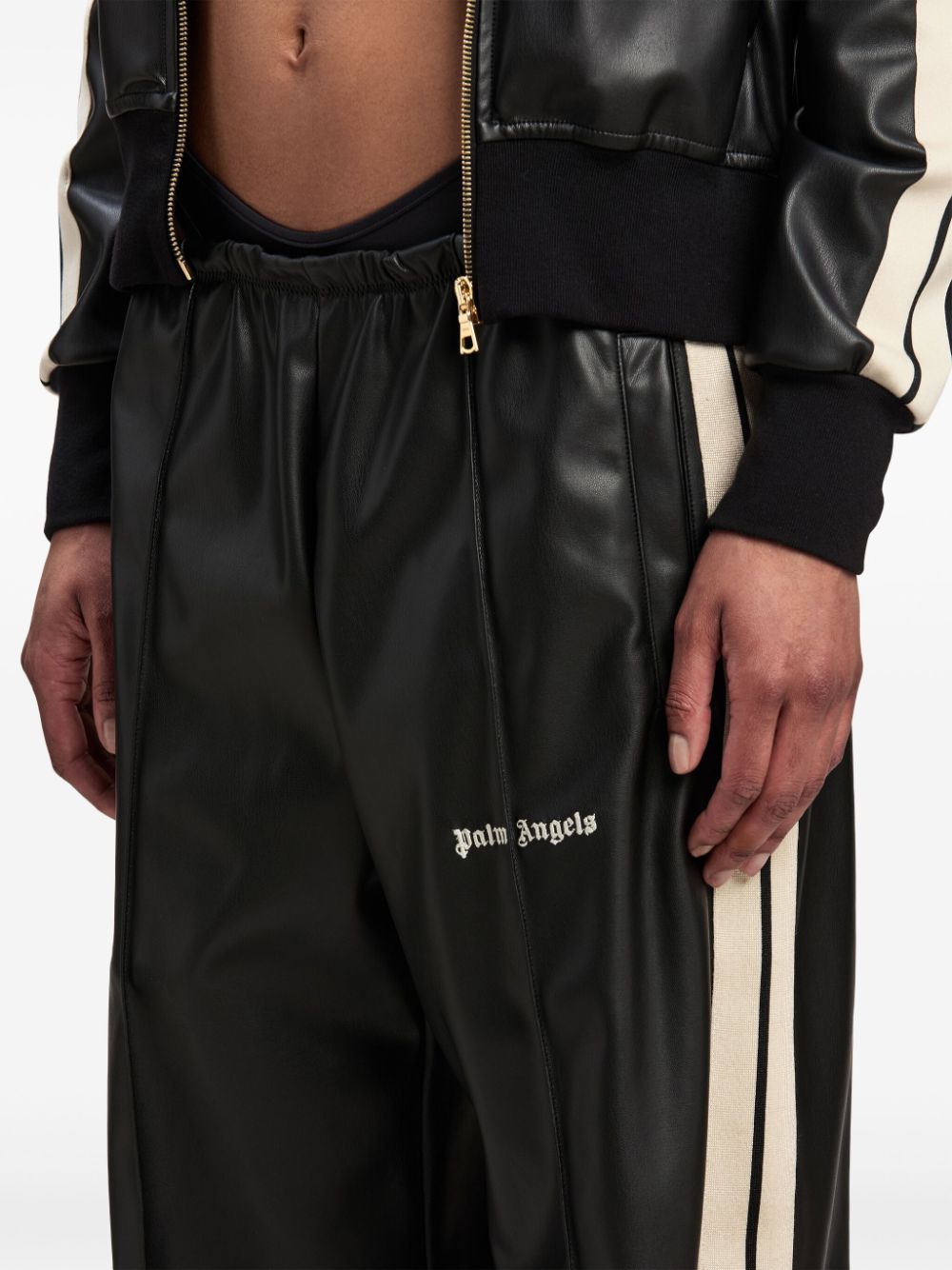 Logo leather effect track pants