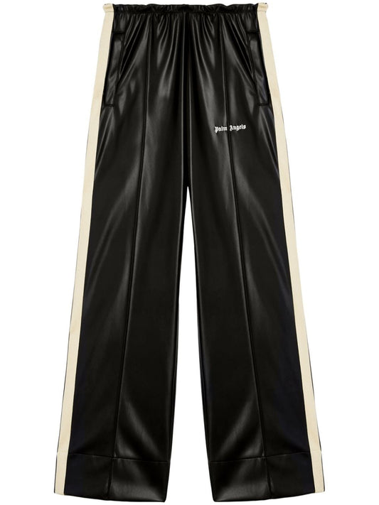 Logo leather effect track pants