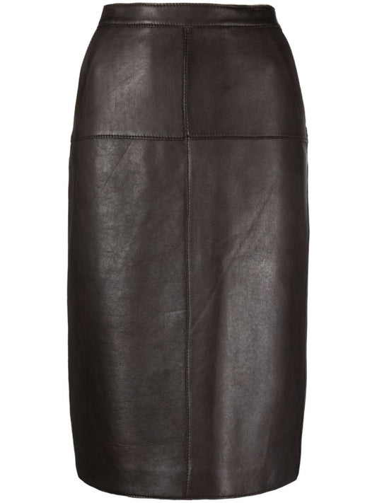 Leather midi skirt