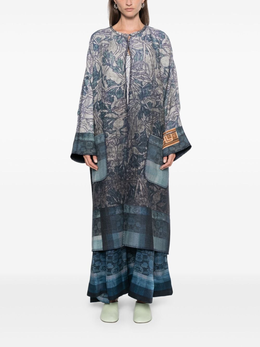 Wool printed kimono