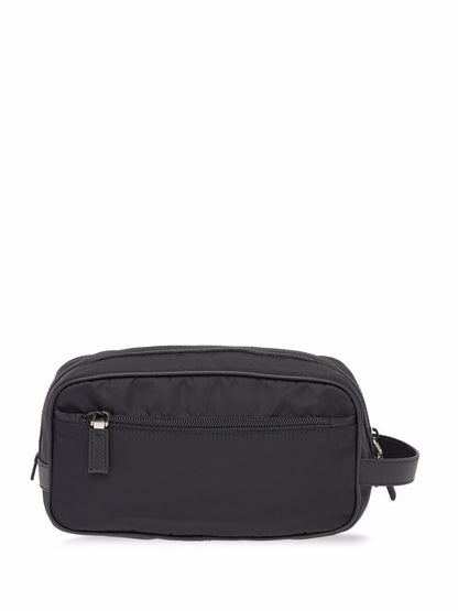 Re-nylon and leather travel pouch