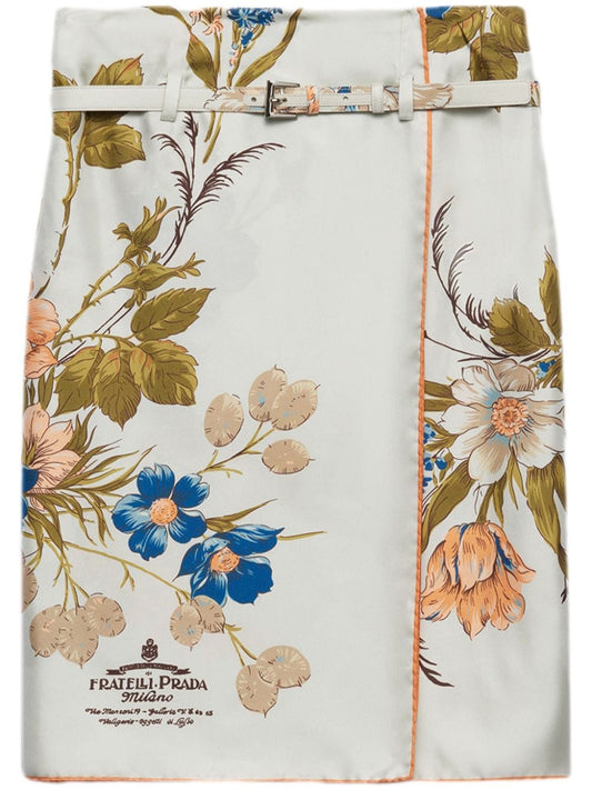 Silk twill printed skirt