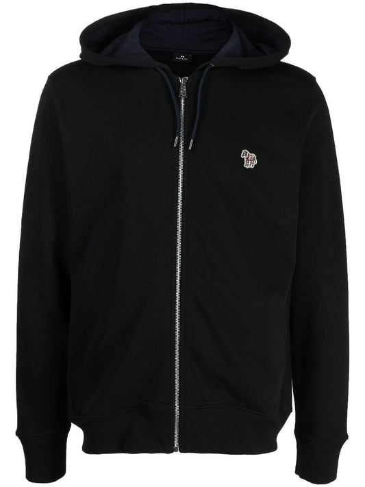 Zebra logo cotton zip-up hoodie