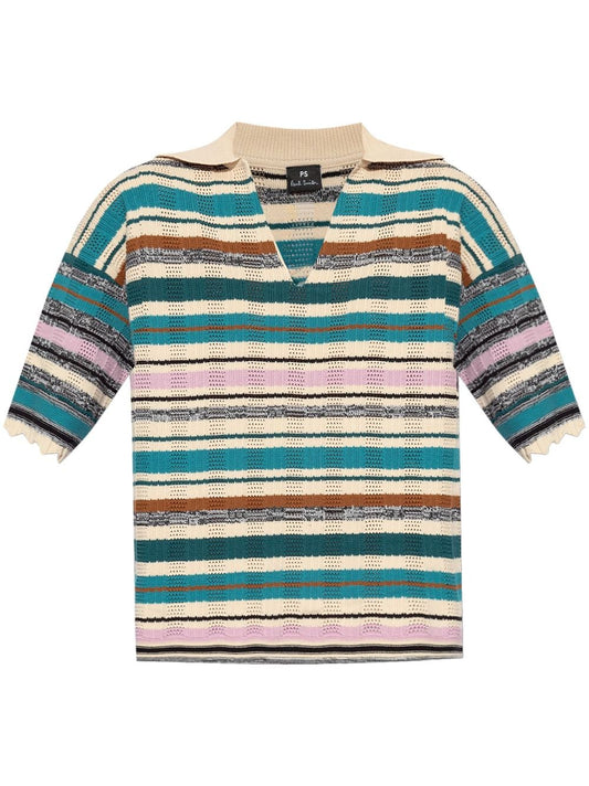 Striped knit polo shirt