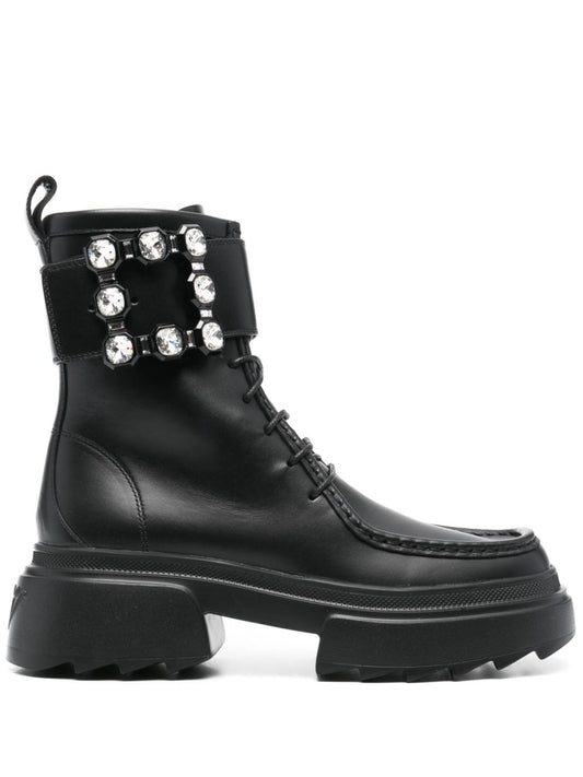 Wallaviv strass buckle leather boots