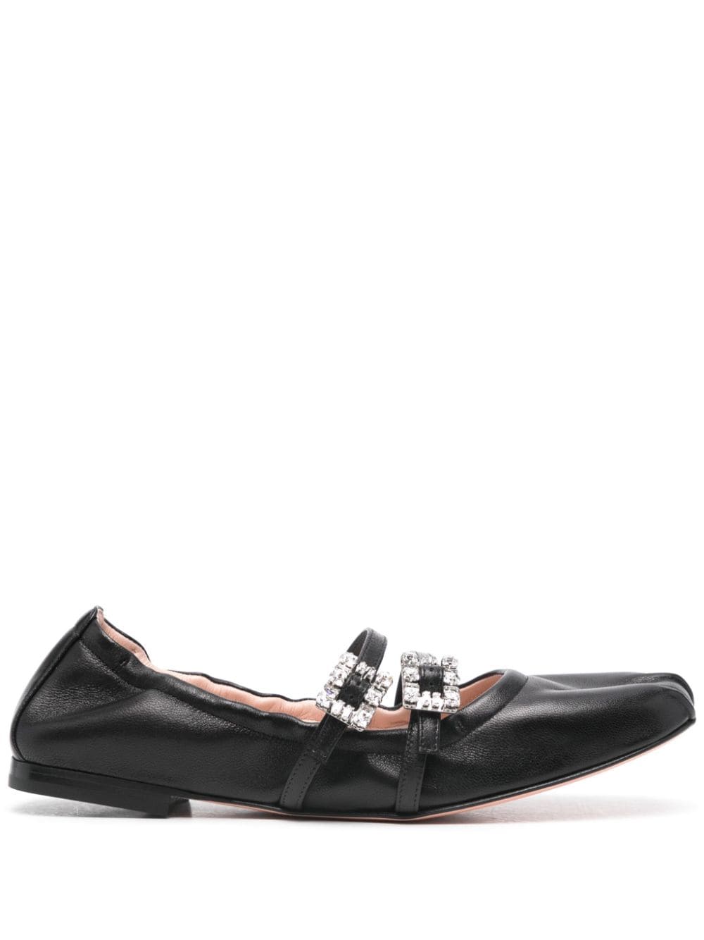 Mini strap strass leather ballet flats