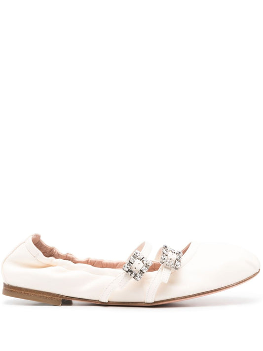 Mini strap strass leather ballet flats