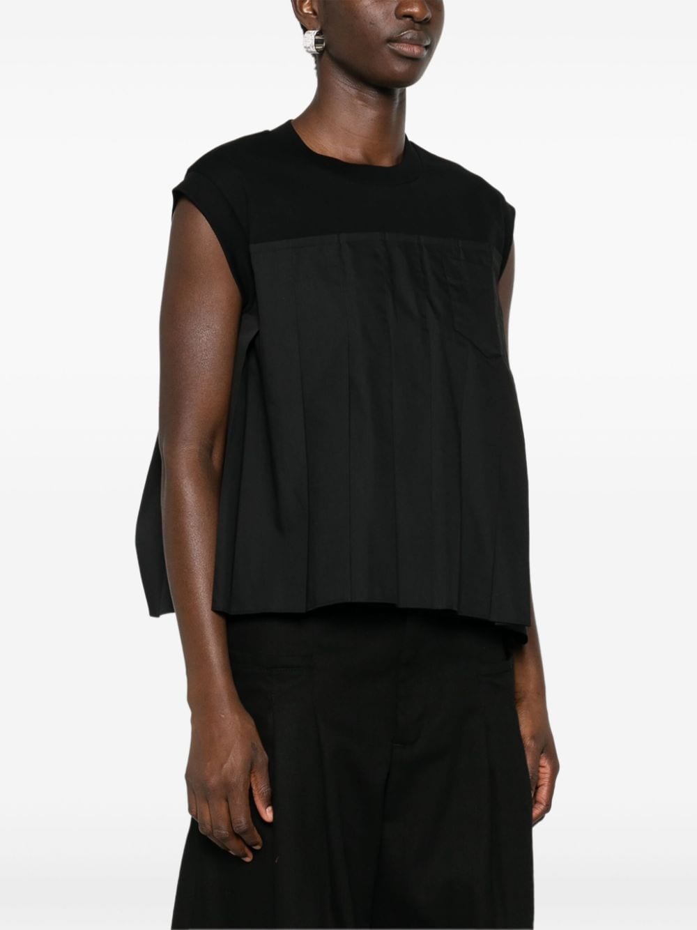 Pleated cotton t-shirt