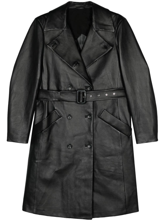 Leather belted coat