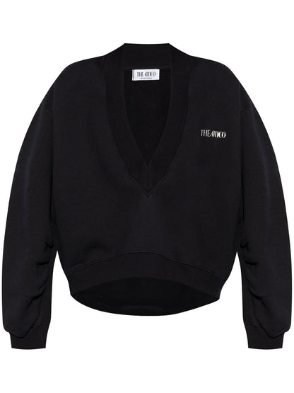 V-necked cotton sweatshirt