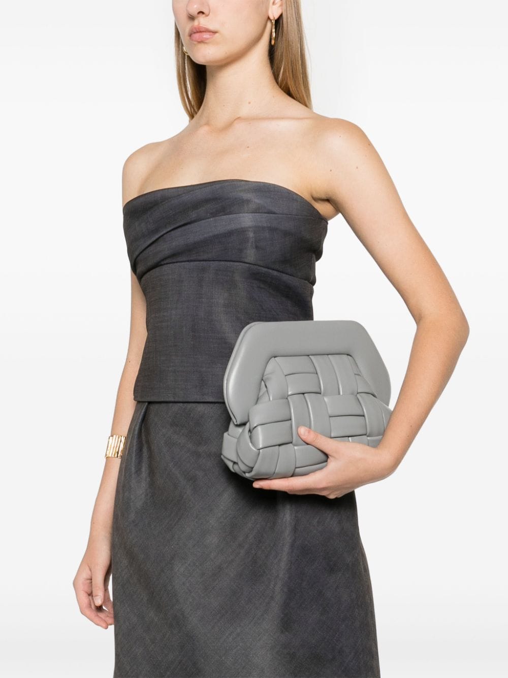 Tia weaved vegan leather clutch