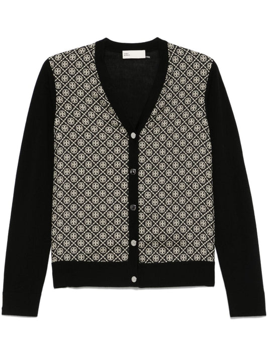 Monogram print silk and wool cardigan