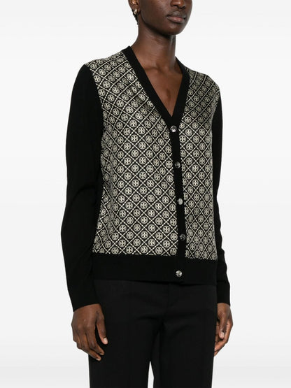 Monogram print silk and wool cardigan