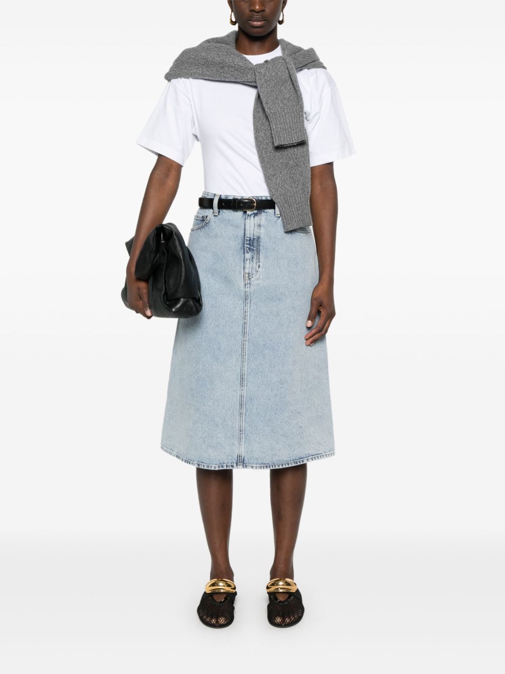 Organi cotton denim midi skirt