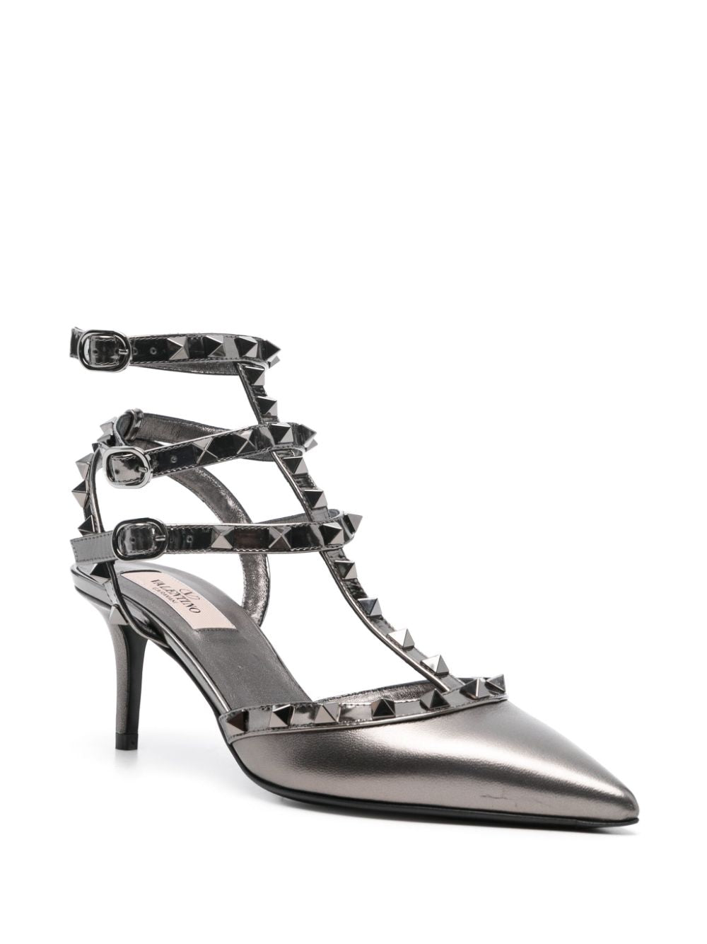 Rockstud laminated leather pumps