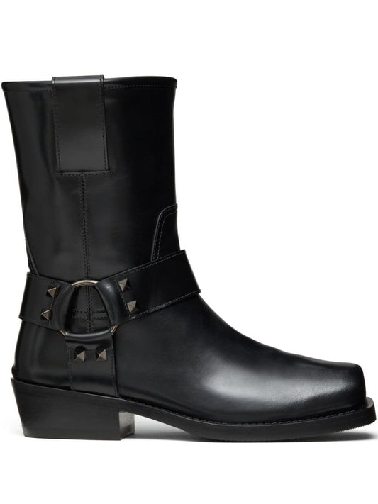 Rockstud leather biker boots