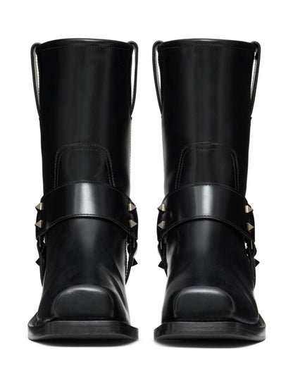 Rockstud leather biker boots