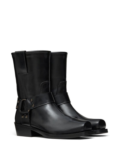 Rockstud leather biker boots