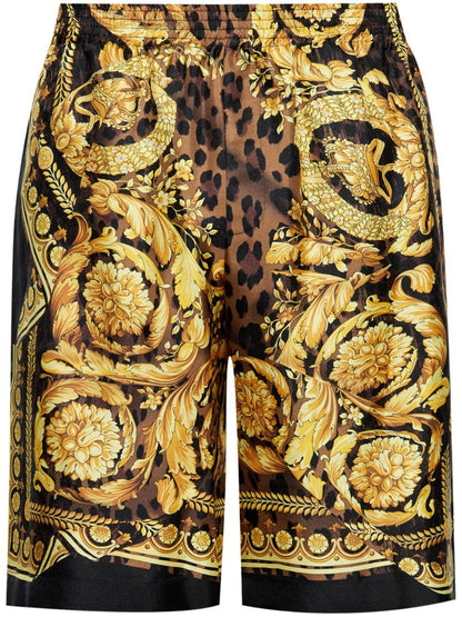 Barocco print silk shorts